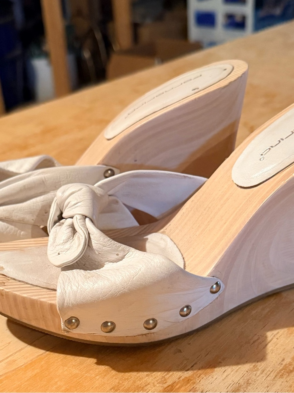 Y2K Fornarina White Knot Leather Wedge Sandals
